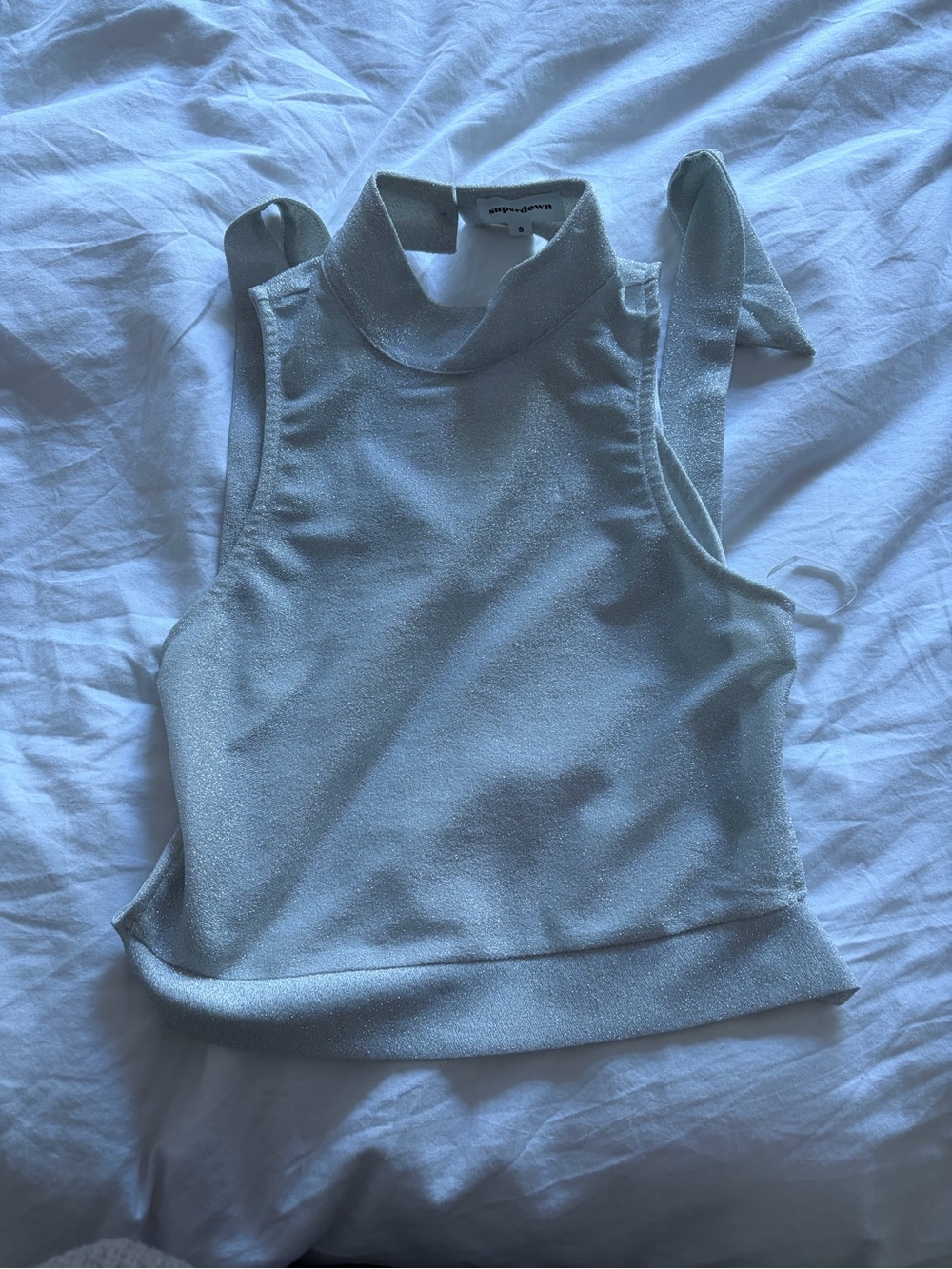 superdown Silver Metallic Mock Neck Sleeveless Tank
